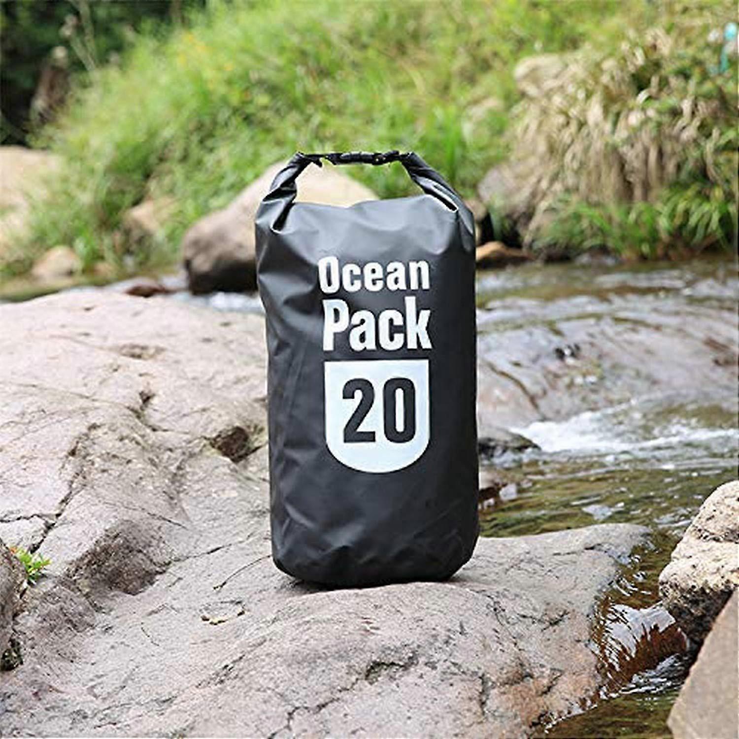 20L Waterproof Dry Bag with Roll Top Closure for Rafting, Camping, Fishing, and Walking - Black Storage Sack
