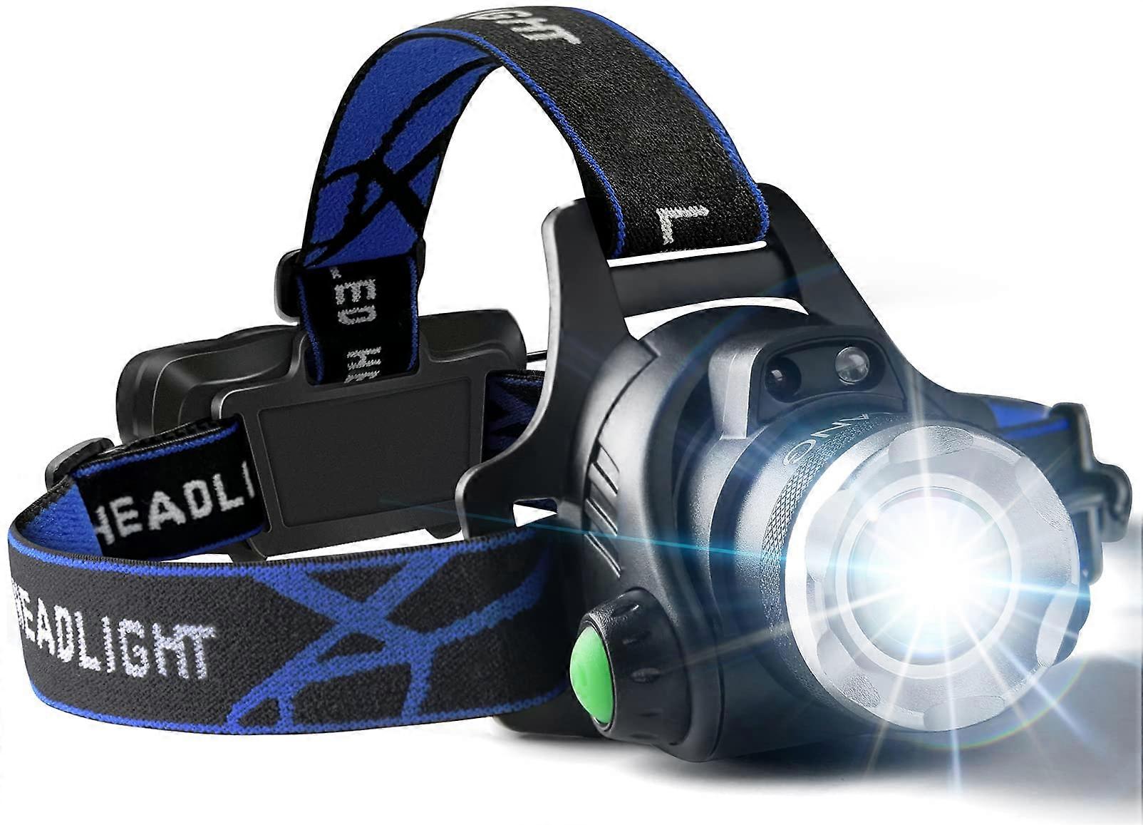 Rechargeable Headlight 1500 Lumen Zoom LED Headlamp 4-Mode Operation Large Battery-Powered