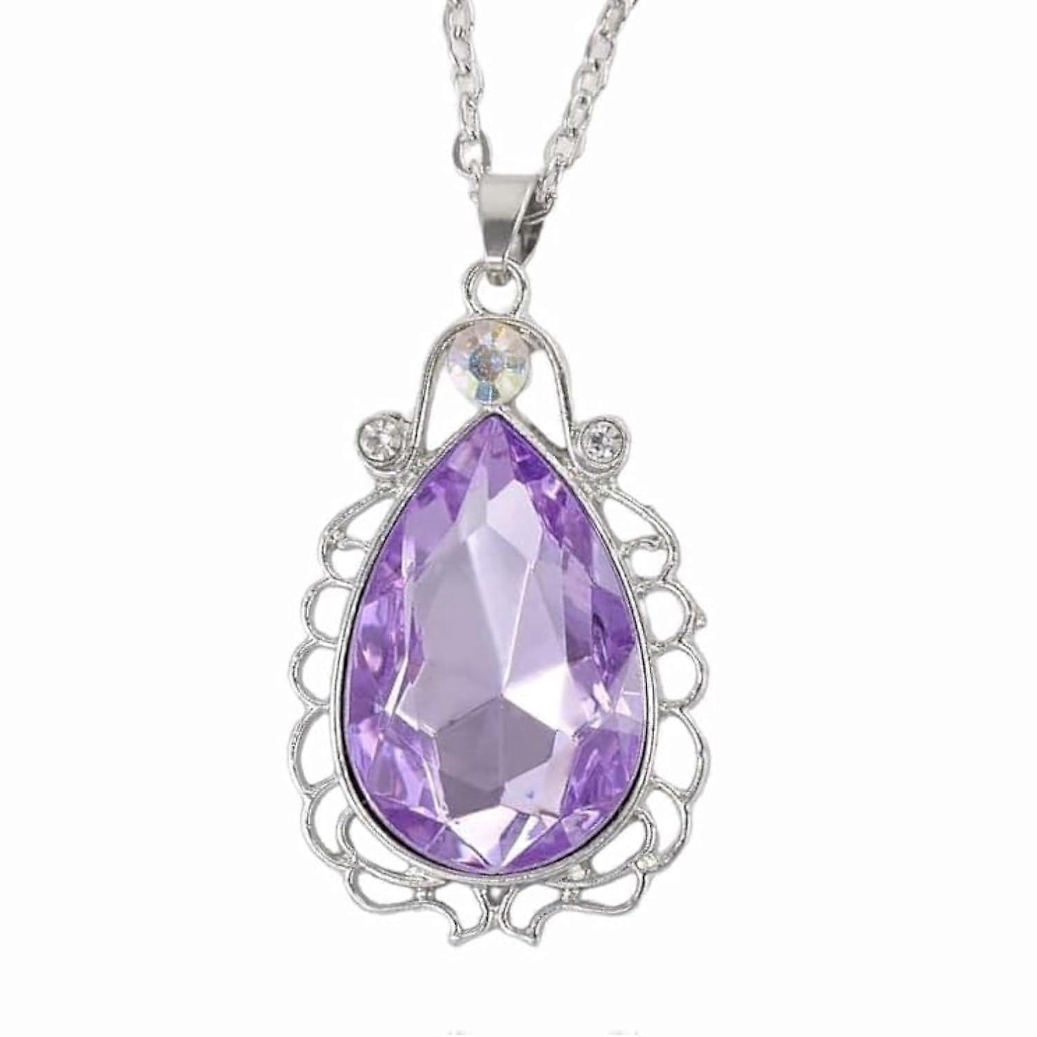 Purple Tear Crystal Royal Faucet Rhinestone Silver Tone Necklace for Girls