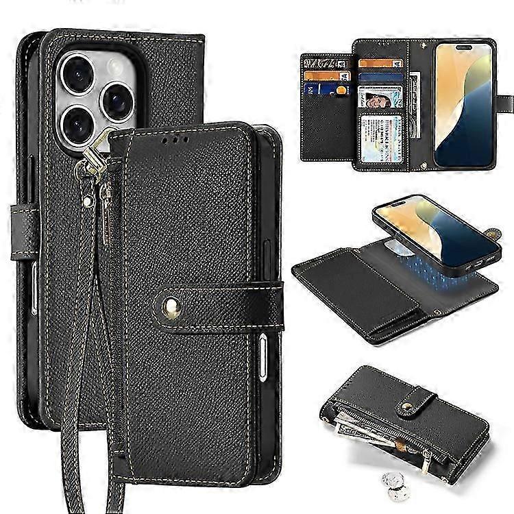 DUX DUCIS Lawa Series Compatible For 16 Pro Magnetic Case Zipper Wallet Detachable Cowhide Leather Cover