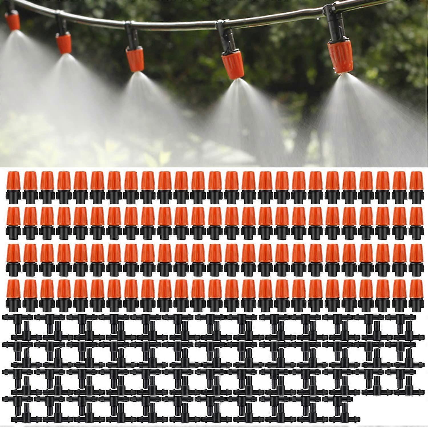 100 Pcs Adjustable Flow Micro Sprayers for Garden Irrigation, Mist Heads with 3T Drip Irrigation Misting Kit