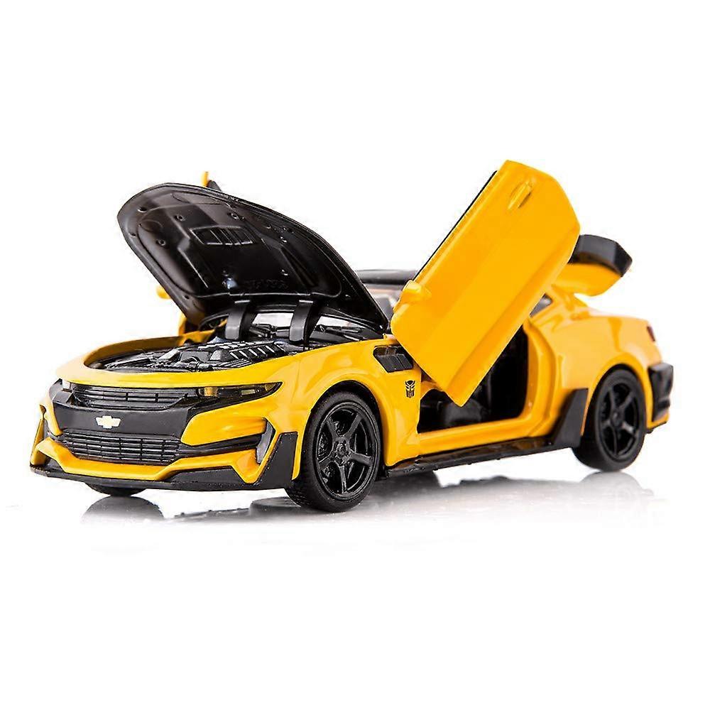 Car Model Toy 1/32 Scale Zinc Alloy Pull Back Vehicle with Sound and Light Features for Kids (Yellow)