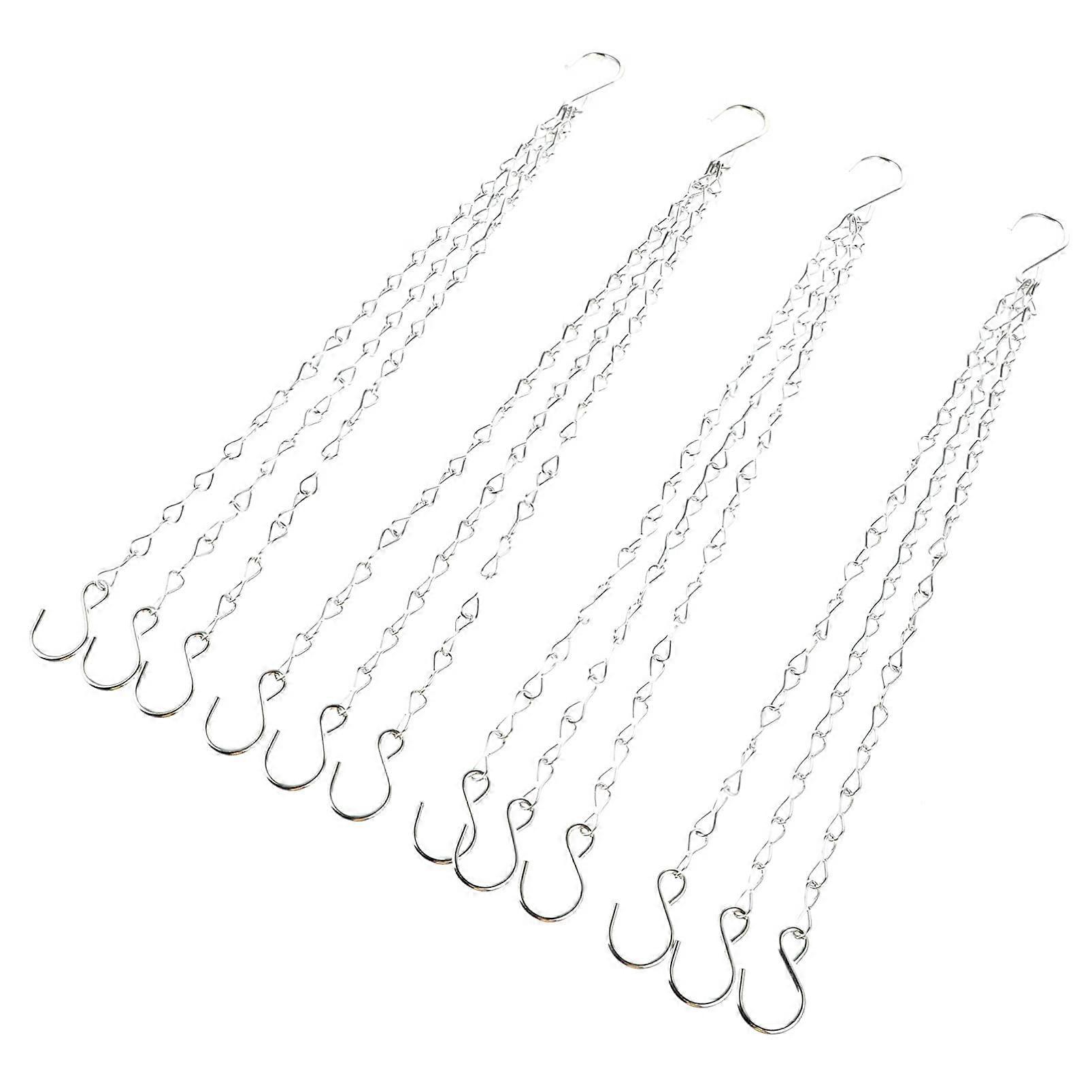 4 Pieces Hanging Basket Cha with Hooks for Flower Pot Planters Silver