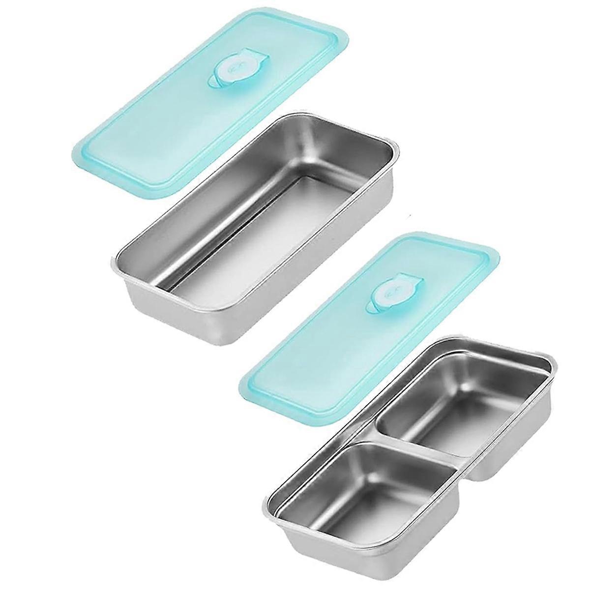 Portable Lunch Box Reusable Snack Box with Lid Stainless Steel Double Compartment Snack Box Food St