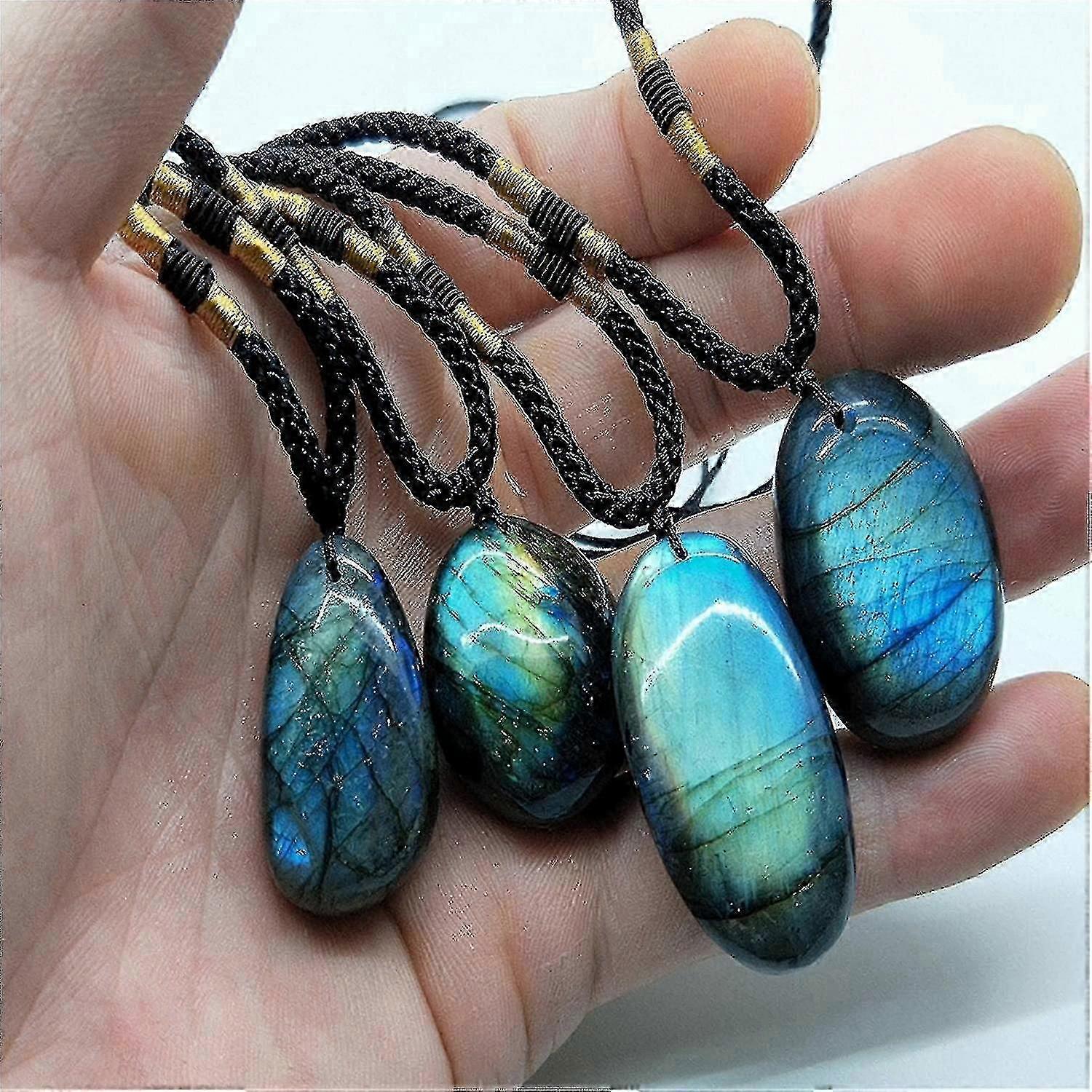 Pendentif en labradorite cristal Pierre pendentif collier bleu Pierre de lune guérison cristal collier labradorite bijoux en pierre brute pour femmes hommes - couleur aléatoire C