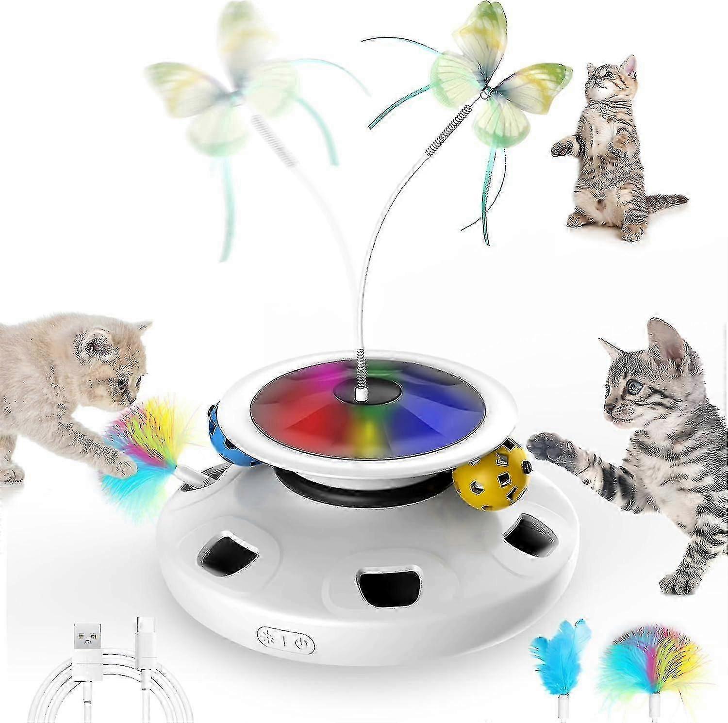 4 in 1 Cat Toys Rechargeable,Interactive Cat Toys for Indoor Cats,Automatic Kitten Toy Fluttering Butterfly Toy -aqwg