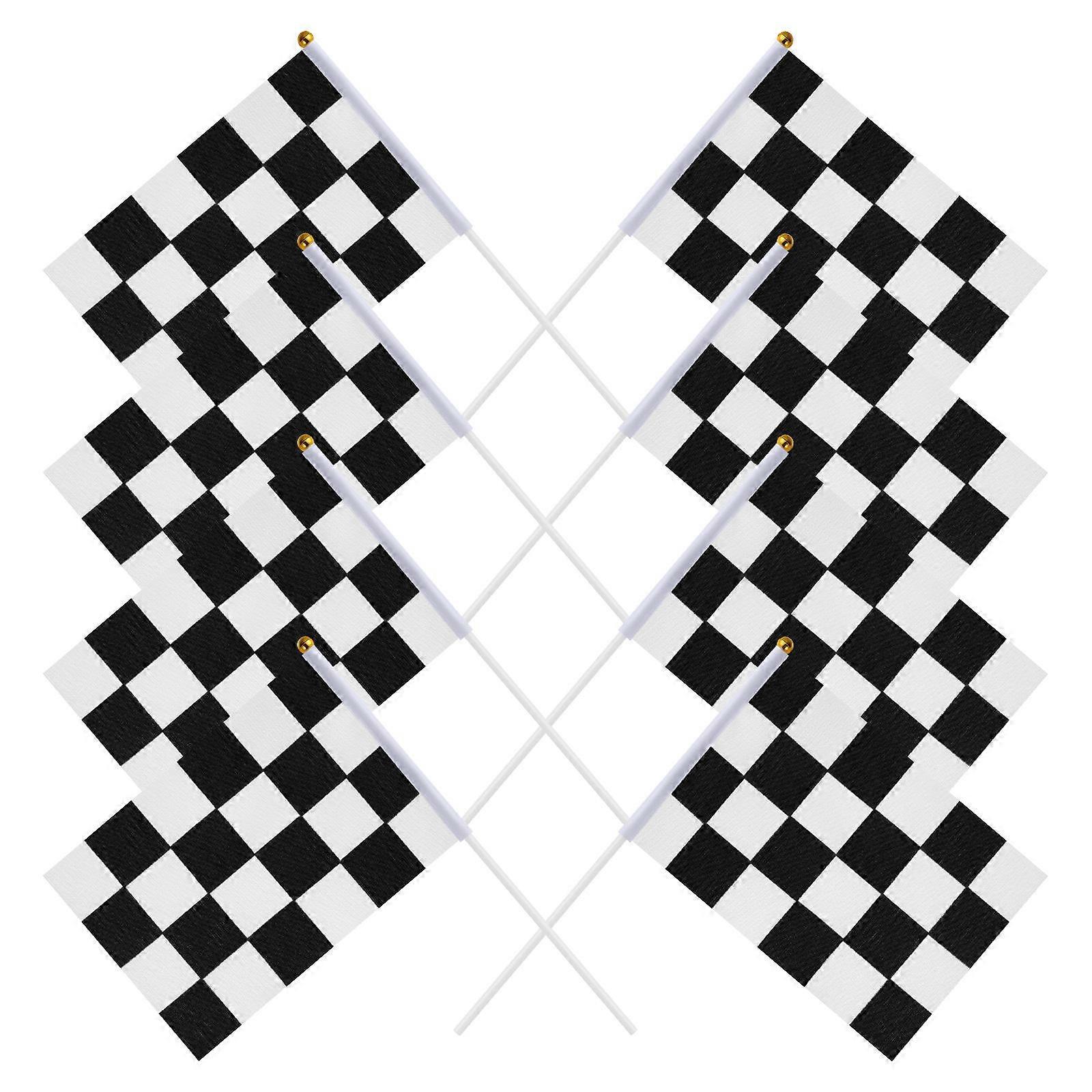 Checkered Racing Flags with Stick for Decorating Made of Polyester 14x21cm 25 Pieces