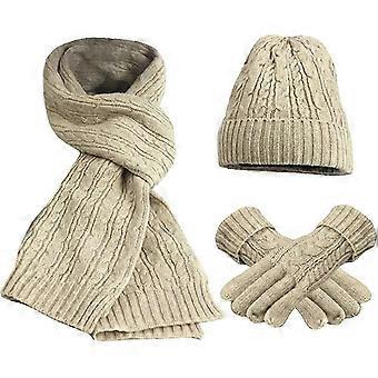 Women'S Scarf Hat Gloves Set Warm Winter Hat Snow Hat Gloves Set-Khaki