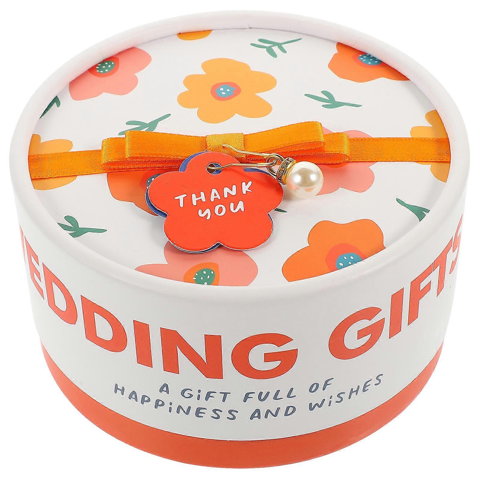 Round Flower Box Small present Box Decorative present Wrapping Box Floral Printing For Wedding Party 12X12CM Paper Storage 1Pack