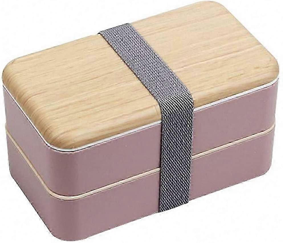 Lunch Box, Kids Bento Box, 800 ml Bento Box with Double Layer Child Bento and Cutlery (Pink)