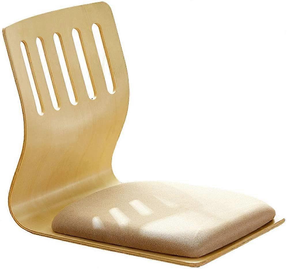 Curved Wooden Chair with Cotton Linen Cushion Ergonomic Stackable Comfortable Back Support Natural Colour Ref: 7889
