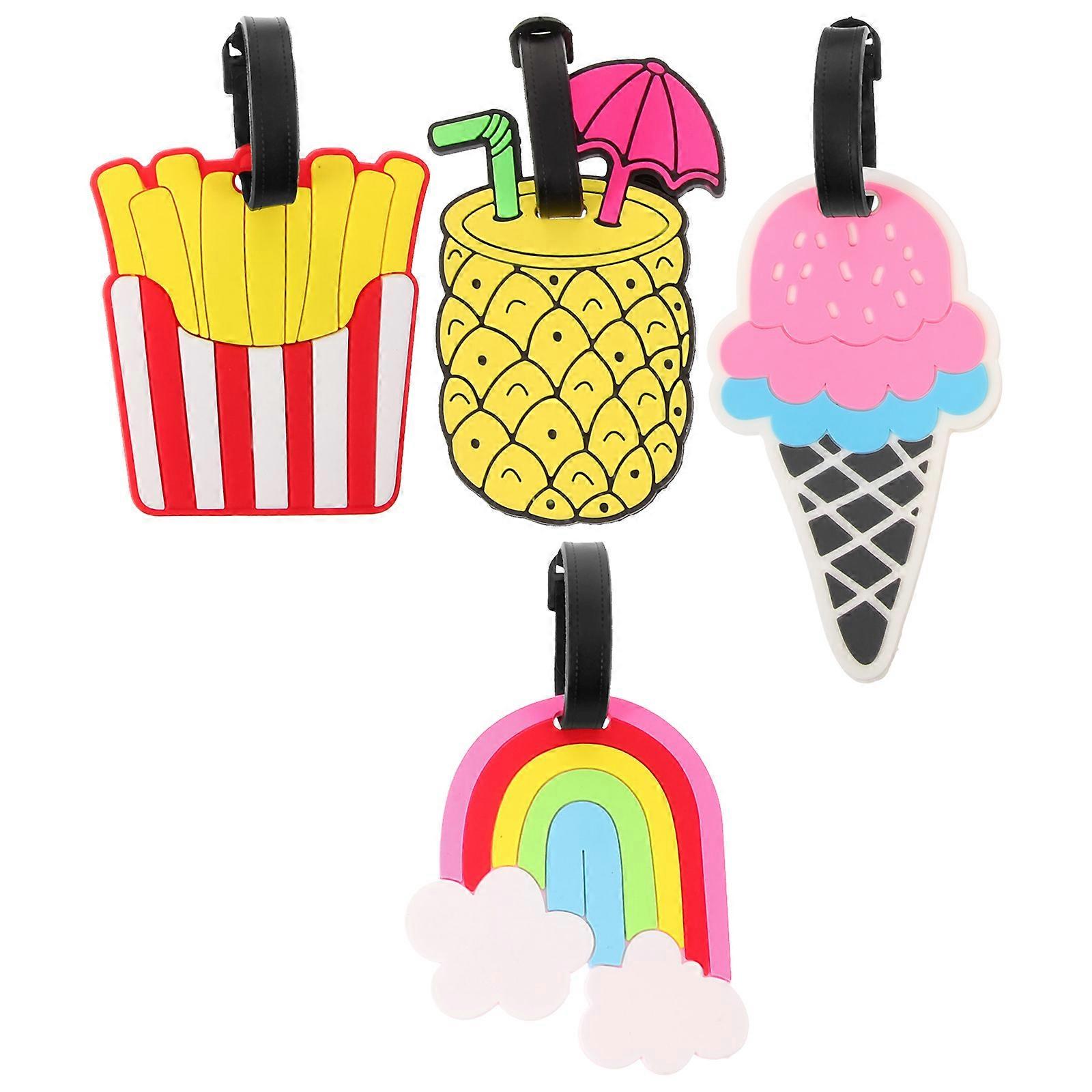 Creative Luggage Tags Travel Suitcase Labels Ice Cream Shape Silicone Protection of 4Pcs
