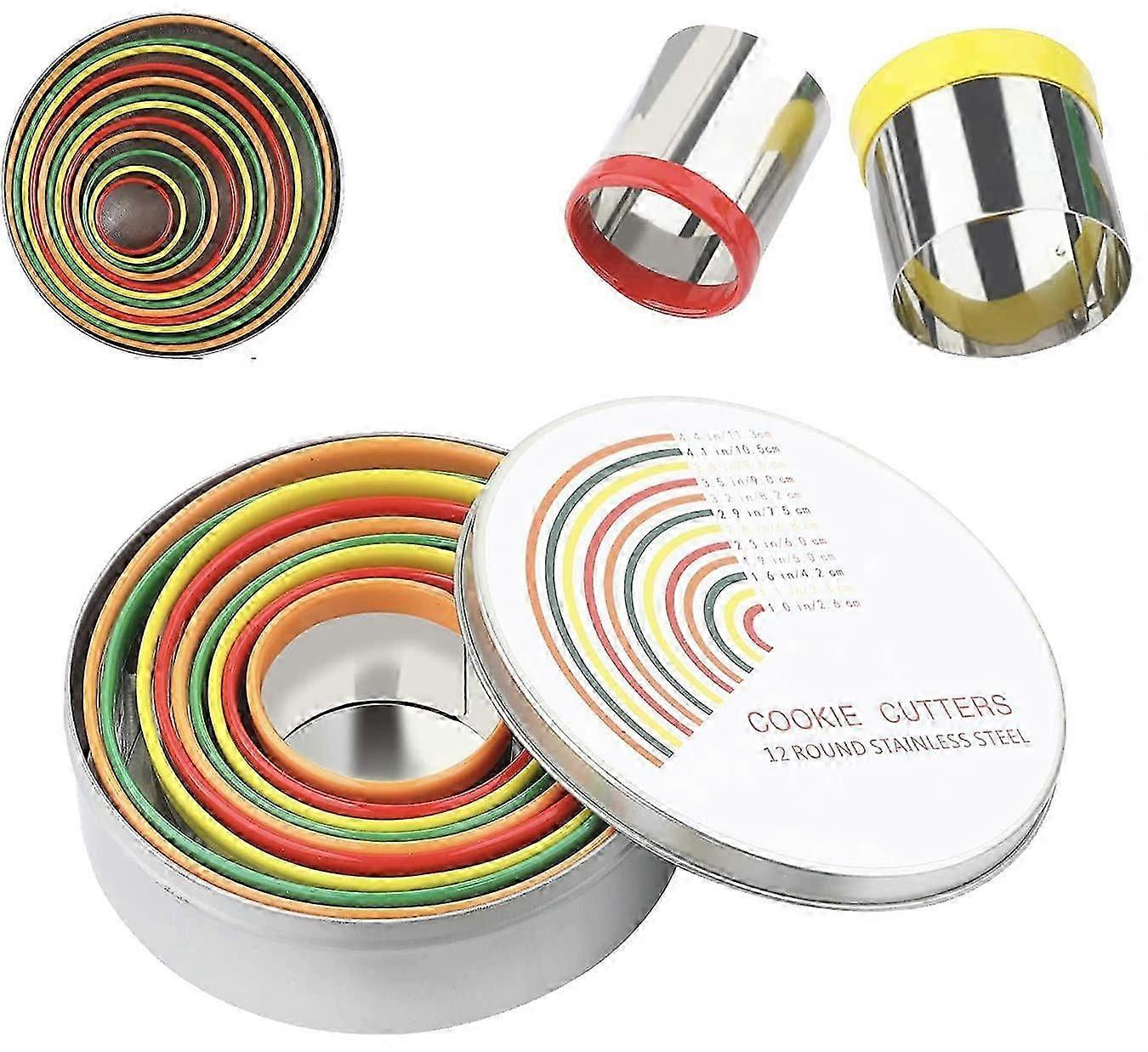 Stainless Steel Round Cookie Dividers - Set of 12 with Storage Box for Cakes Chocolates Cookies and More