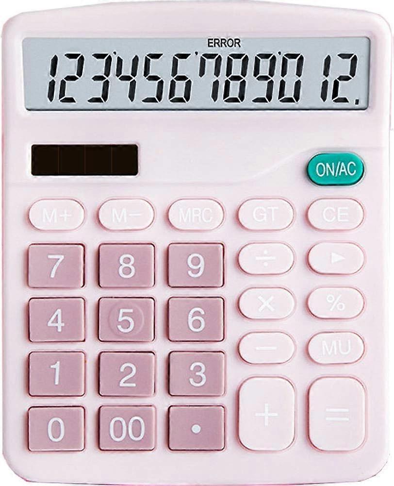 Calculator, 12-bit Solar Battery Dual Power Standard Function Electronic Calculator (Pink)