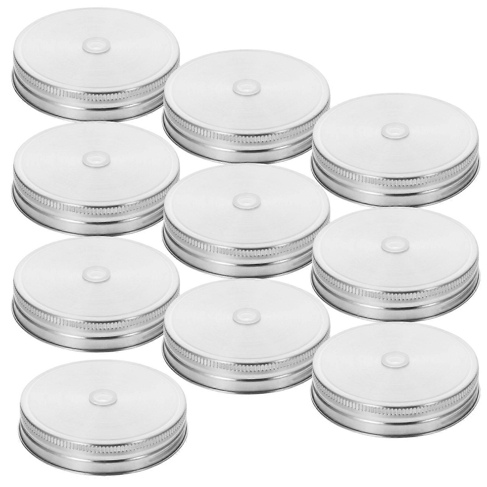 Can Drinking Cap Airtight Stainless Steel Lids for Mason Jars General Users Silver 9x9x1.8cm Anti-Seepage 10Pcs