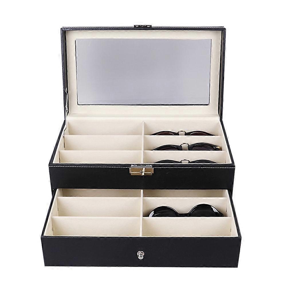 Glasses Box Double Layers Sunglasses Organizer For Eyeglasses With 12 Compartments Home Use 33.5 X 19.5 X 15.5 Cm Storage 1Pack
