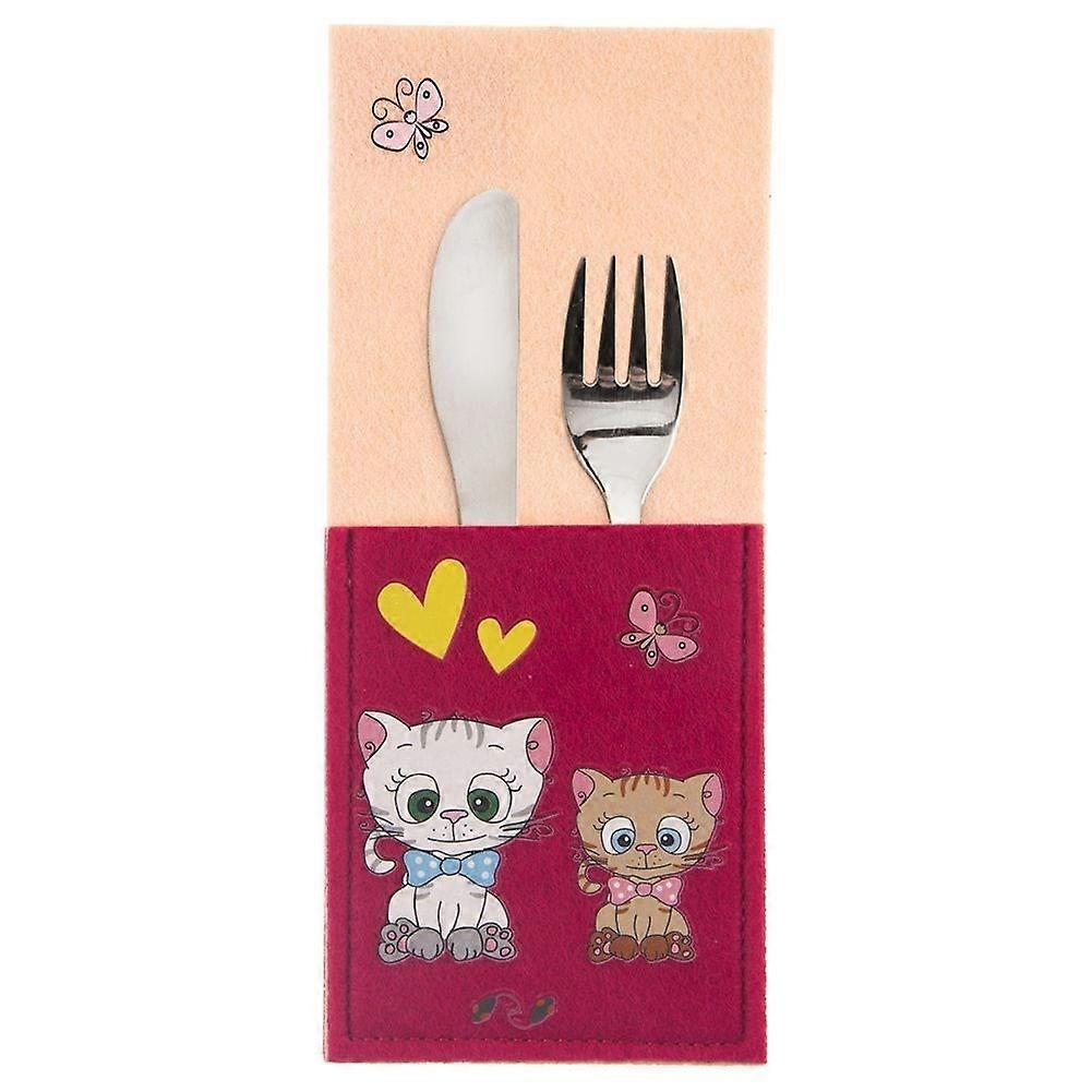 Child-friendly cutlery case in felt with cat motif
