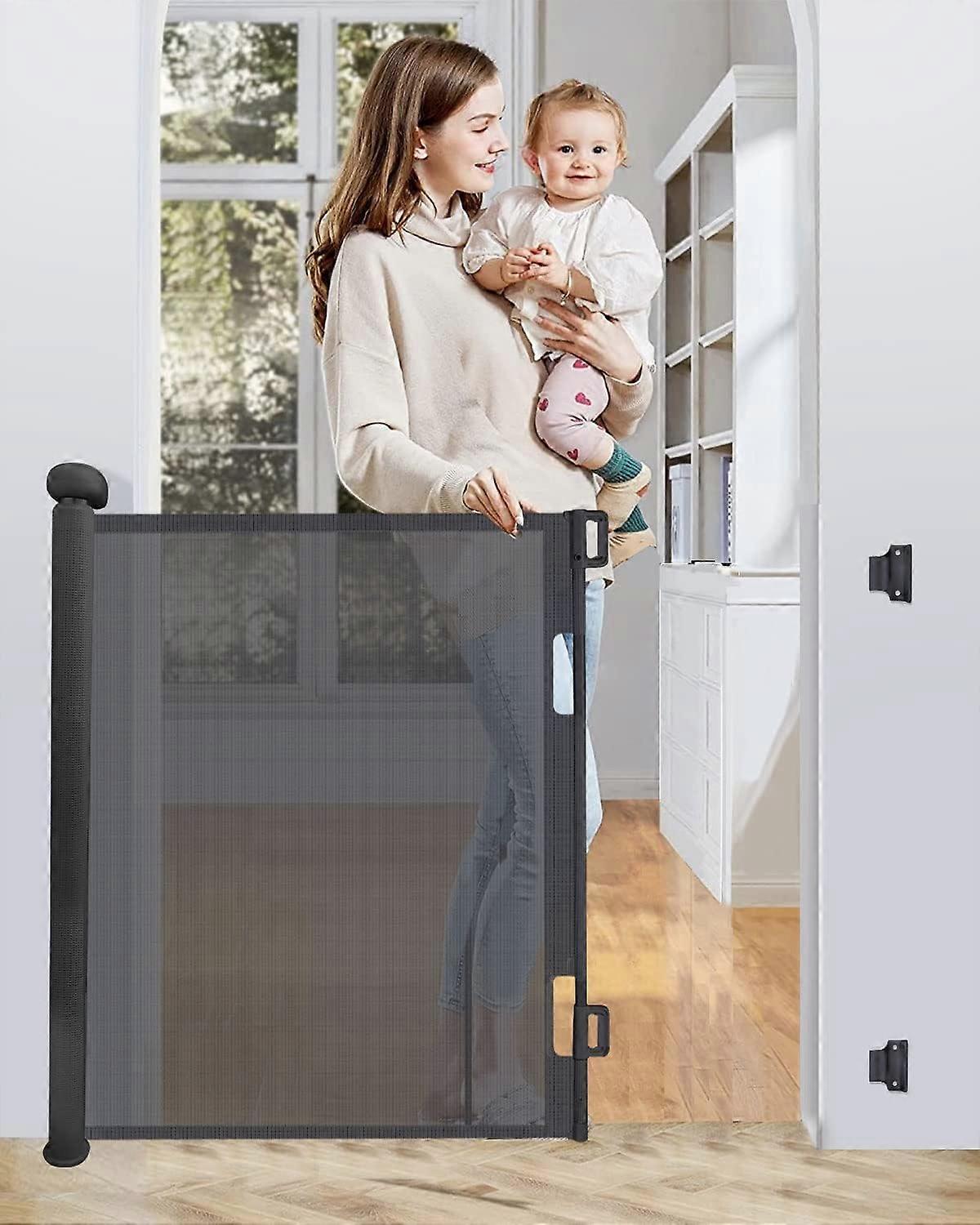 Retractable Safety Gate 0-140cm, Extendable Child Safety Gate, One-handed Operation Dog Gate (AAA)