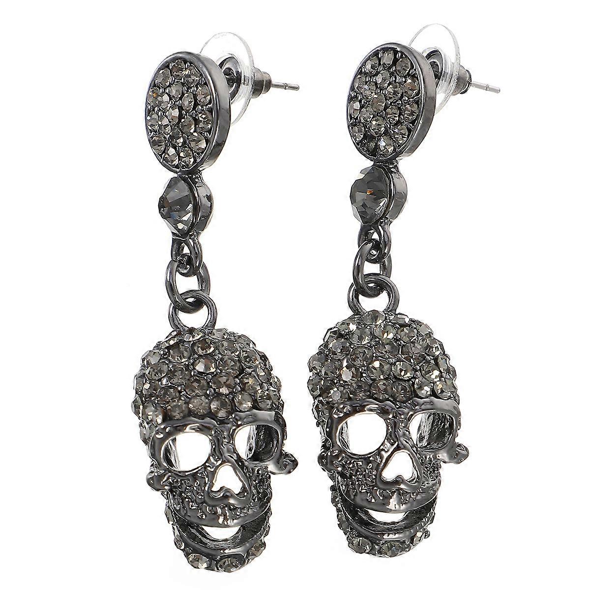 Halloween Skull Stud Earrings Skull Charm Retro Exaggerated Style 5.4x1cm Black 1 Pair