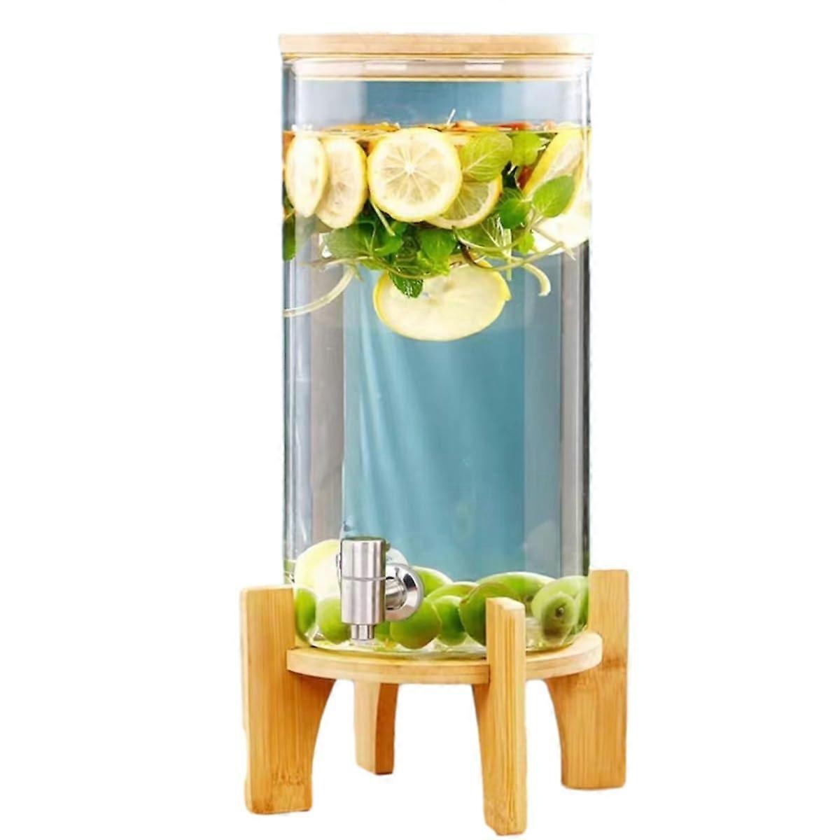 Drinks Dispenser - Large Glass Water Jug with Tap and Lid, Leak-Proof Drink Container for Hot and Cold Cocktails