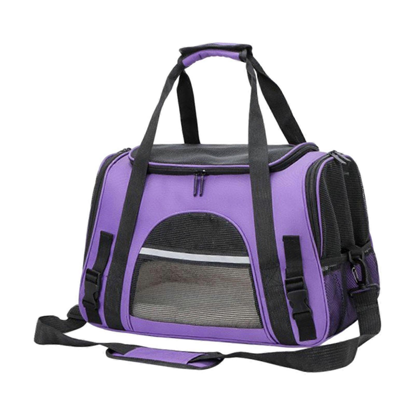 Pet carrier bag with shoulder straps and removable pad, cat travel bag for trips, purple