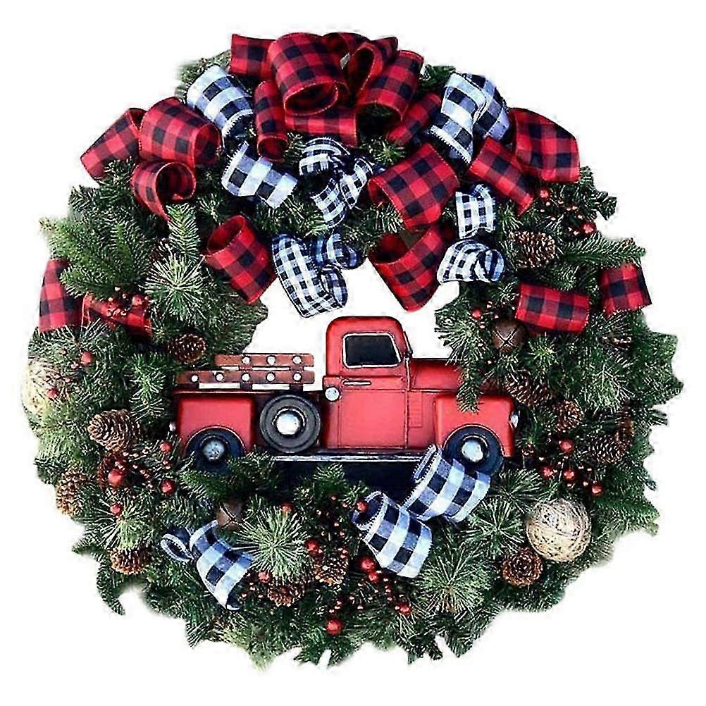 ファームハウスレッドトラッククリスマスリースフロントドア壁掛け装飾松ぼっくりガーランド