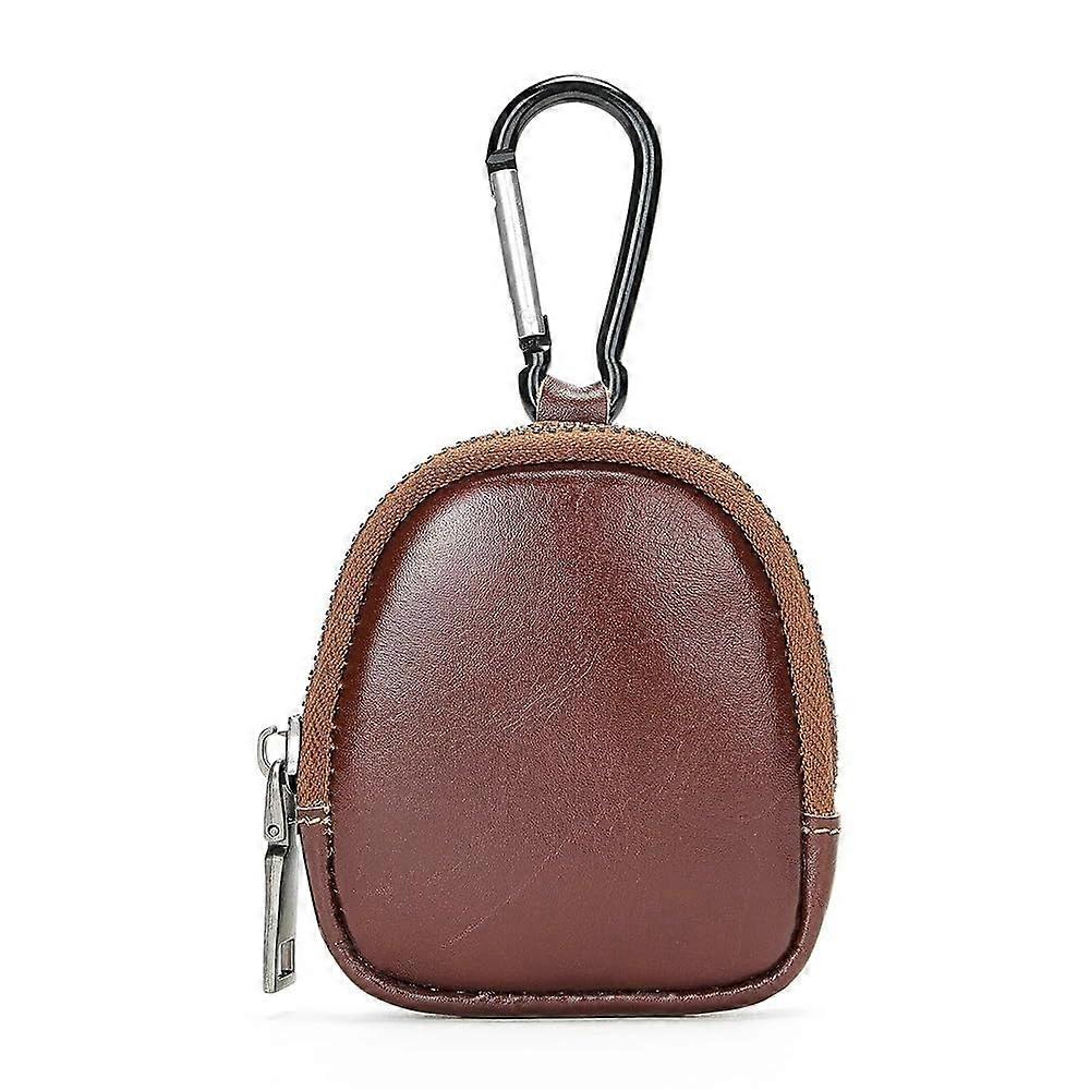 Mini wallet made of leather, vintage zipper, key wallet, simple coin storage bag, coffee, one size