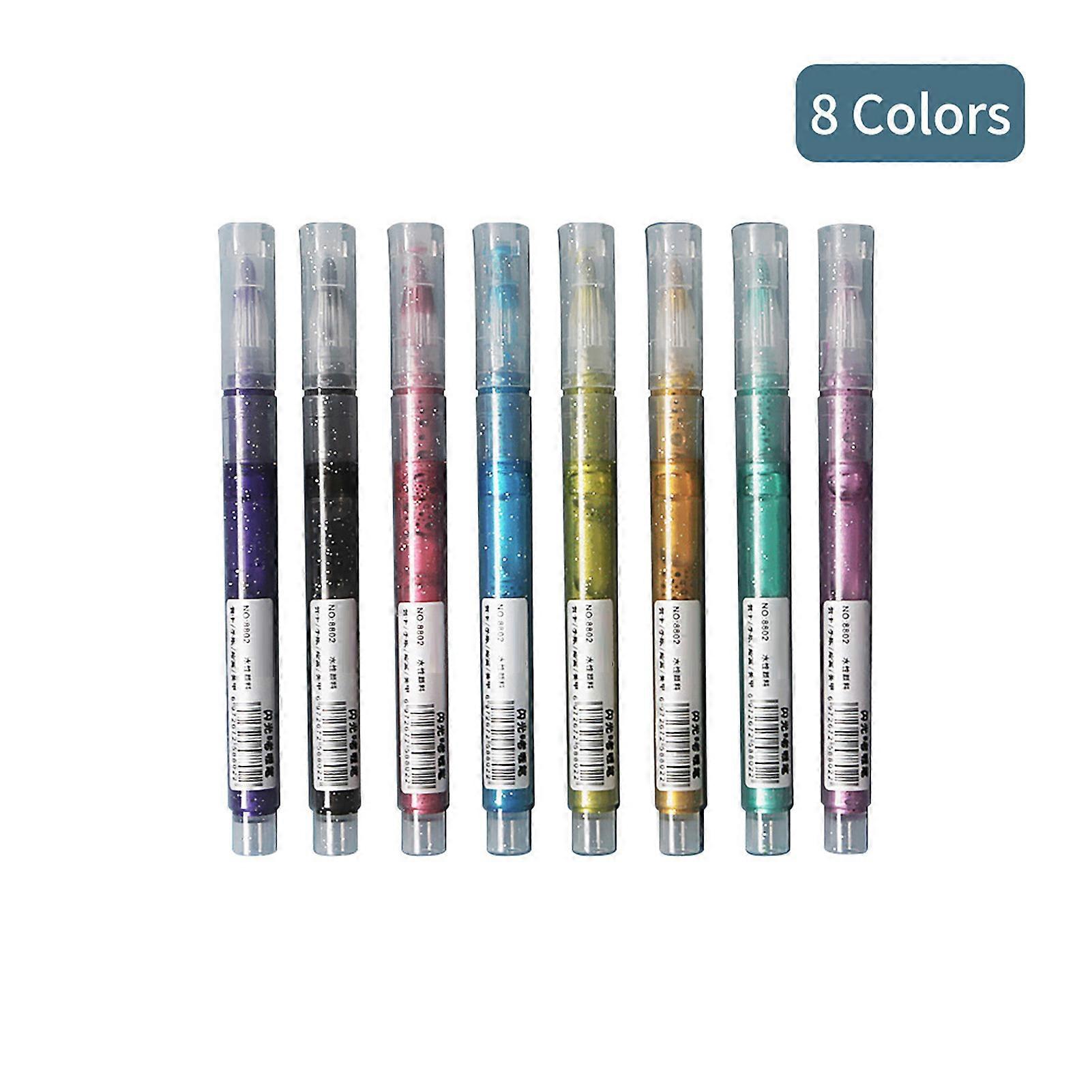 8 ألوان بريق علامة معدنية مجموعة أقلام الطلاء لرسم الورق الأسود الرسم مجلة يوميات بطاقة صنع مشاريع الحرف DIY سكرابوكينغ الزجاج المعدني
