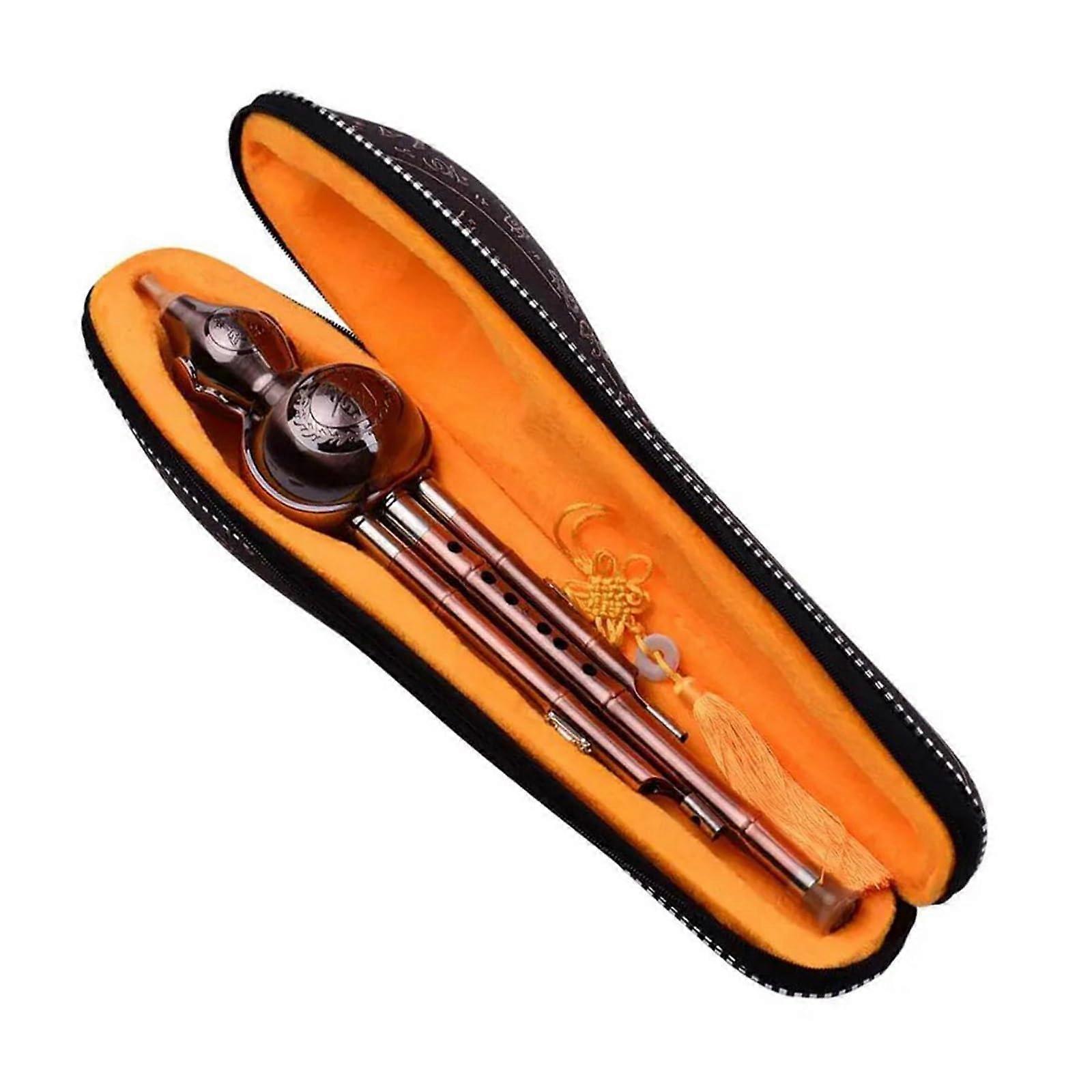 Professional Hulusi Flute 3-Tone C Key Aluminum Cucurbit Flute with Copper Pipes and Chinese Knot Case 3/4 Size