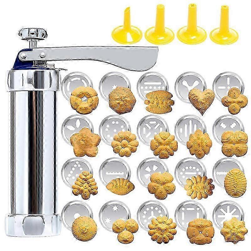 Cookie Making and Cake Icing Set, Stainless Steel Cookie Presses with 20 Molds and 4 Tips Pastry Press Machine