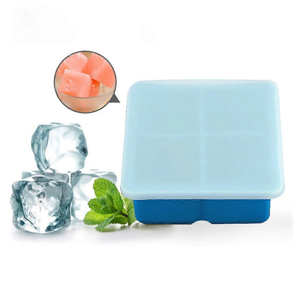 2Pcs 4 Grid Silicone Ice Cube Trays with Lid Creative Food Grade Silicone Mold for Bars Kitchens Beverage Liquid Sky Blue