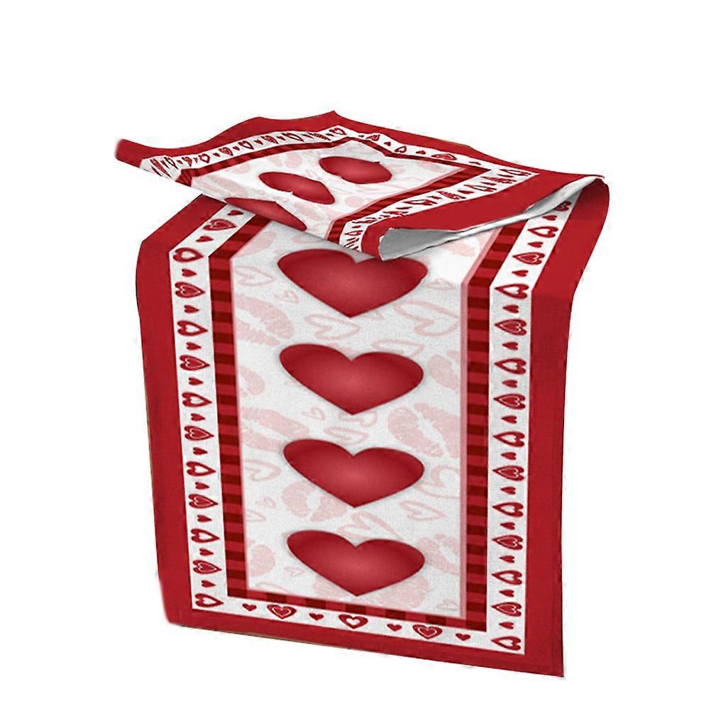 Romantic Heart Pattern Table Runner for Valentine's Day Stain & Scratch Resistant Reusable Tablecloth for Home Decoration and Festive Occasions