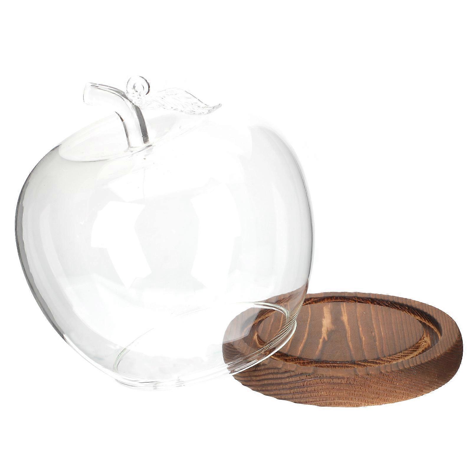 Creative Glass Display Cover With Flat Wood Base For Candle And Plant Decor 5.3X5.3X6.3in 1Set