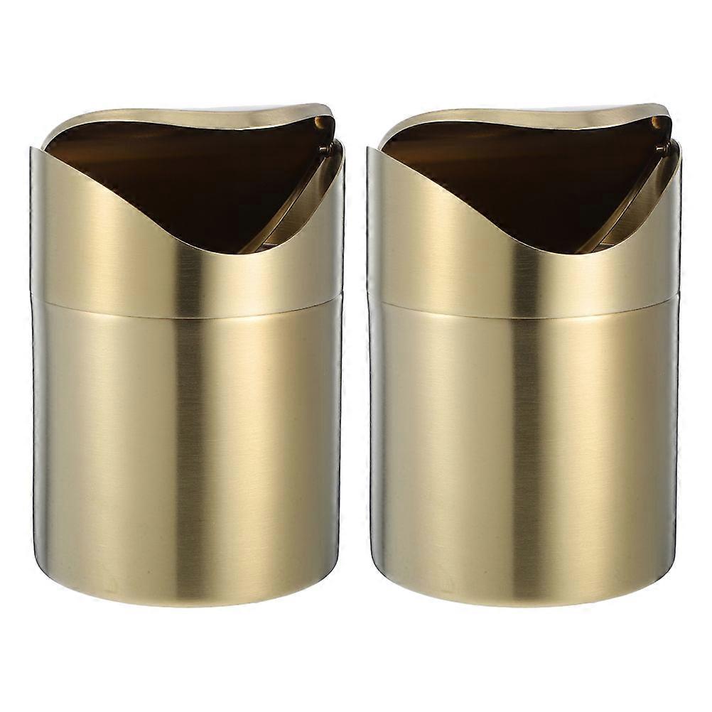 2pcs Mini Stainless Steel Trash Can with Lid for Desktop, Car, Home, Office, Kitchen, Bathroom Use   Compact Countertop Garbage Bin