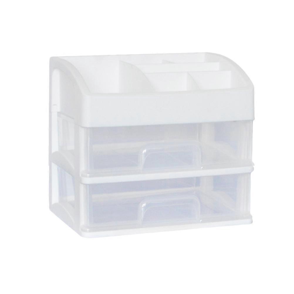 White Plastic Cosmetic Storage Box with Drawers for Organizing Double-layer Design