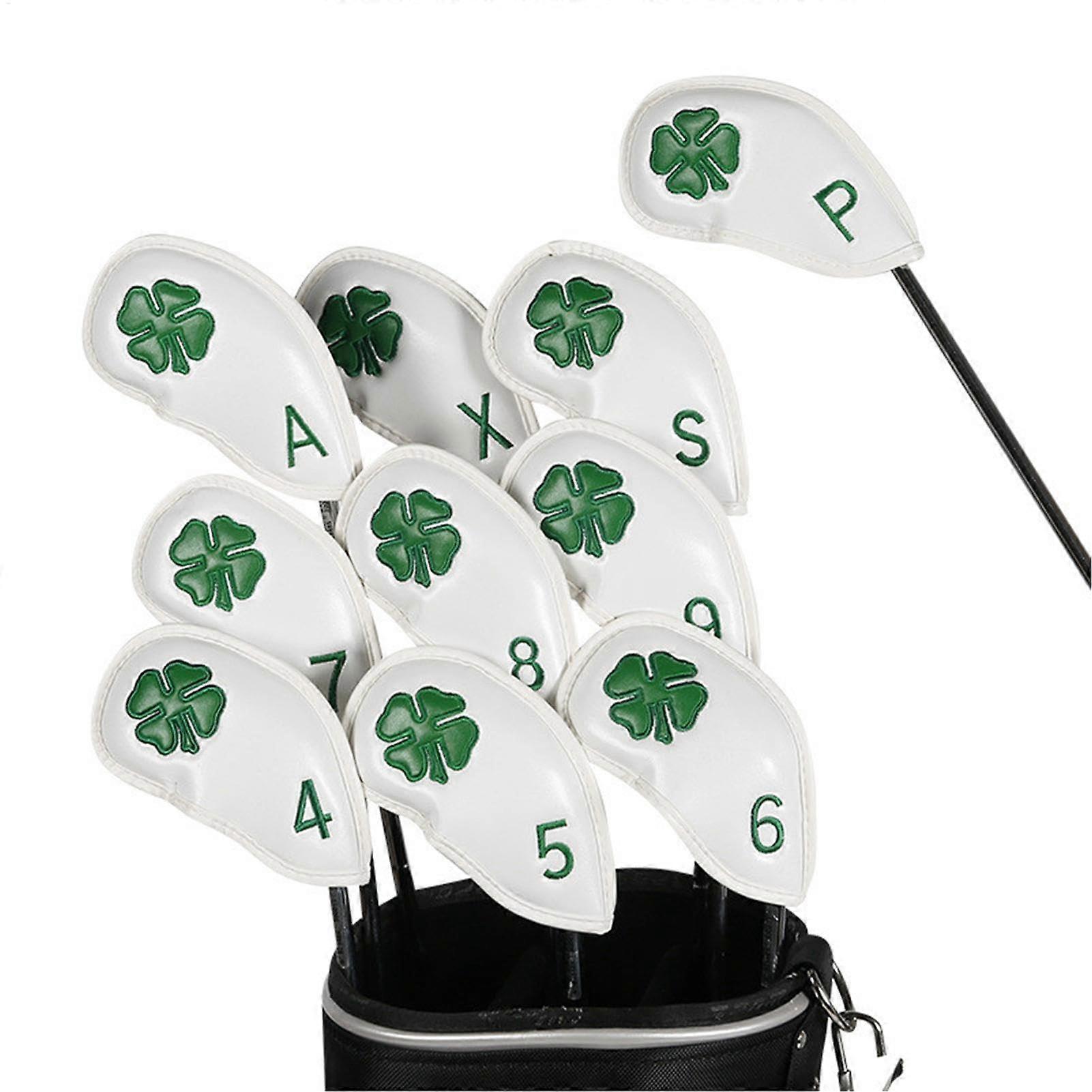 Golf Club Headcovers Set Iron Headcovers PU Leather 10-Piece White For Men Papa White