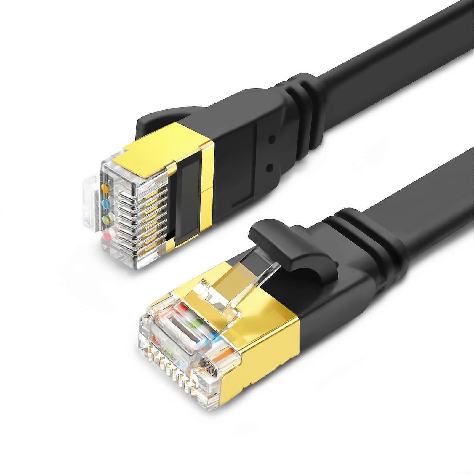 Cat 8 Ethernet Cable 10m Flat SFTP 40 Gbps 2000 MHz RJ45 High Speed Shielded for Router PS5 Modem PC TV Switch POE Black
