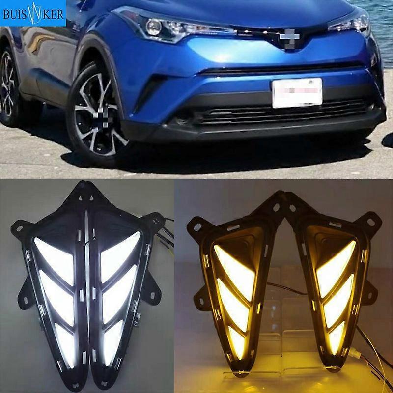 Applicable 1 Pair Car LED DRL Daytime Running Light For Toyota C-HR CHR 2016 2017 2018 2019 with dynamic Yellow Turn Signal fog lamp