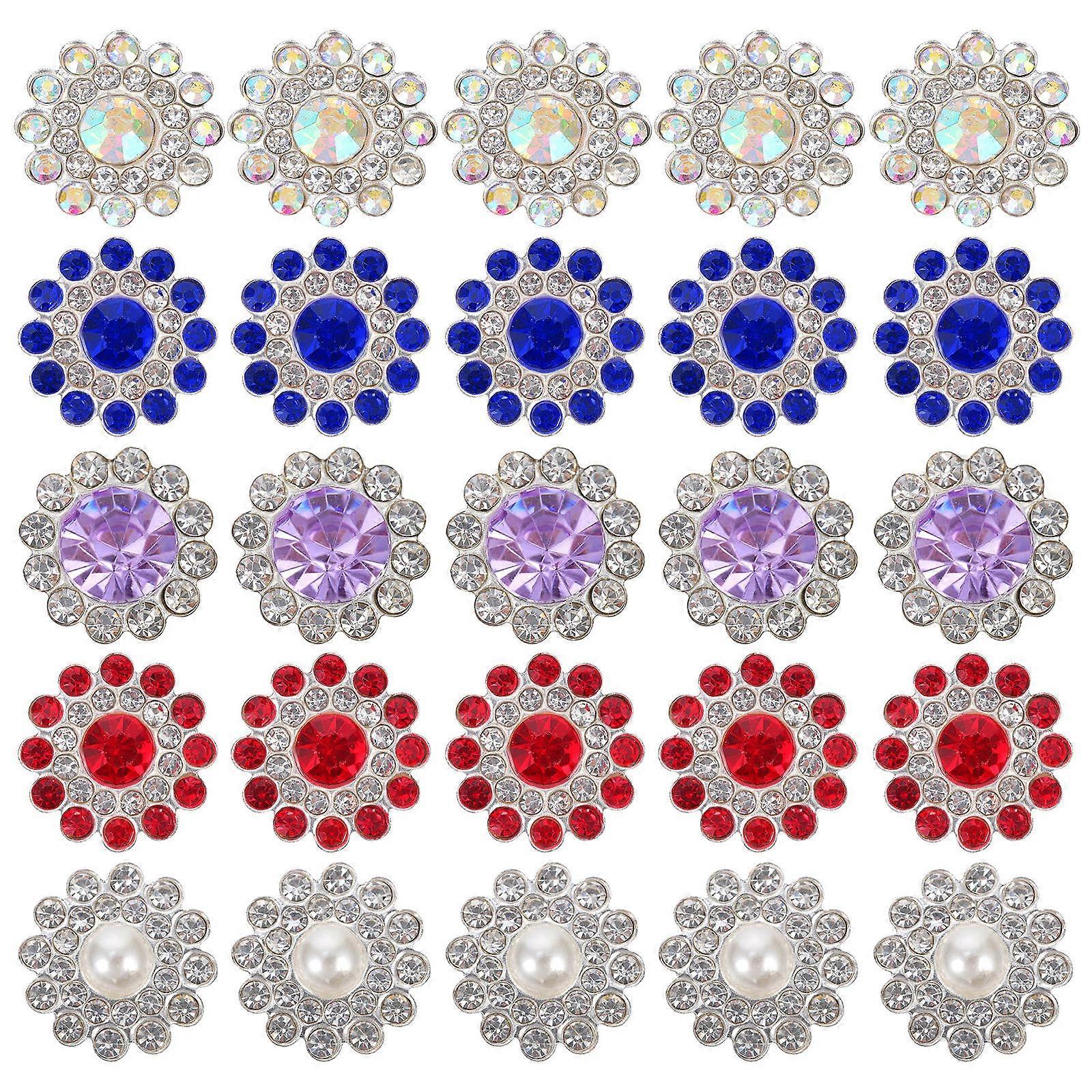 100Pcs Shiny Rhinestone Flower Buttons Craft Accessories for DIY Assorted Color