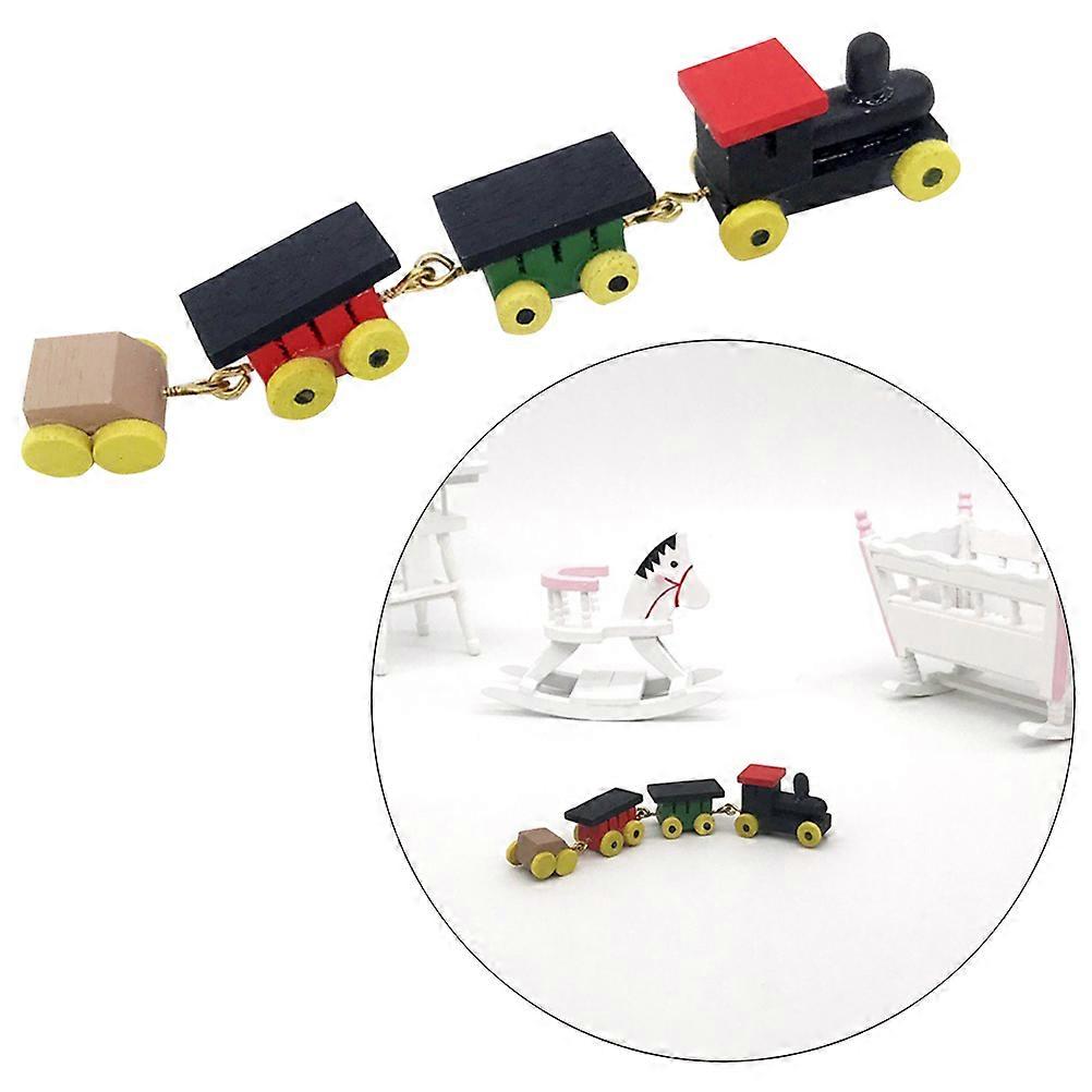 Mini Train Decor Set Mini Wooden Train Decor Ornament 1:12 Scale Color Identification 1Set