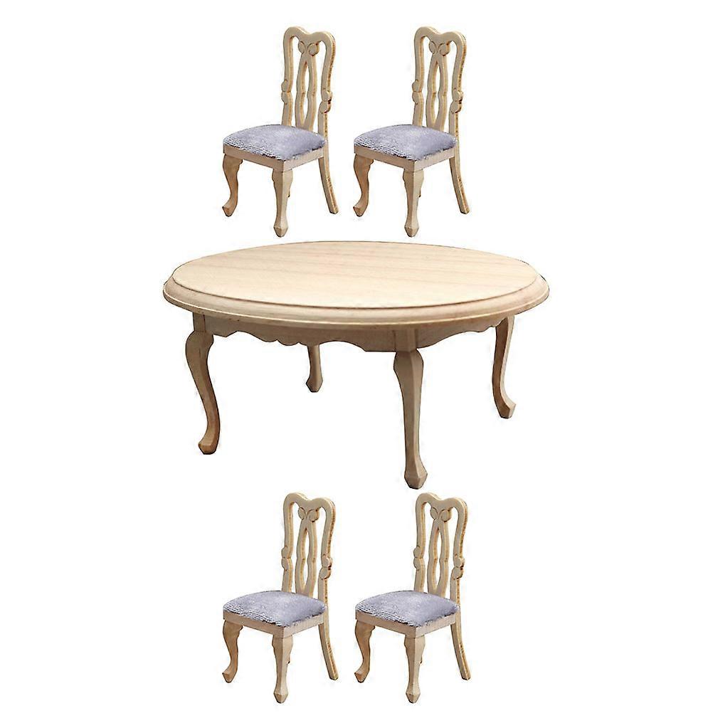 Tiny Table Chair Model Beige Miniature Furniture Perfect For Home Decoration Realistic Design 1 Set