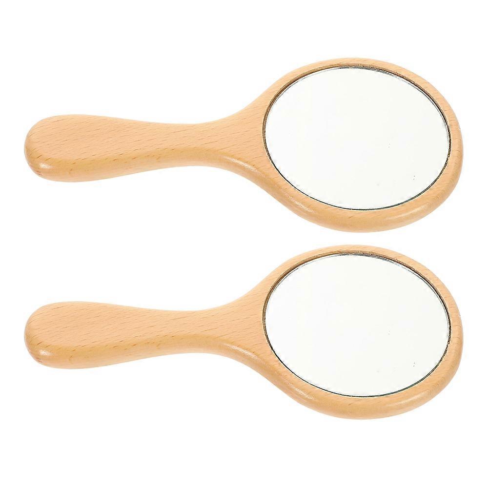Wood Make Up Beech Wood Handle Mirror for Accurate Makeup Application 2Pcs