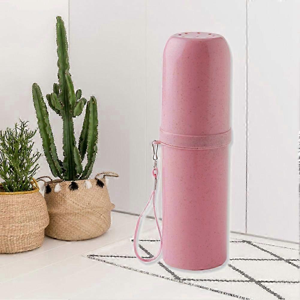 Portable Pink Wheat Straw Toothpaste & Toothbrush Holder Organizer - Travel Storage Cup for Business & Daily Use