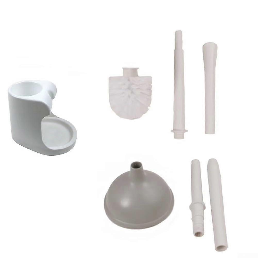 2-In-1 Toilet Cleaning Tool Set With Removable Brush And Plunger, White, Wall-Mount Holder