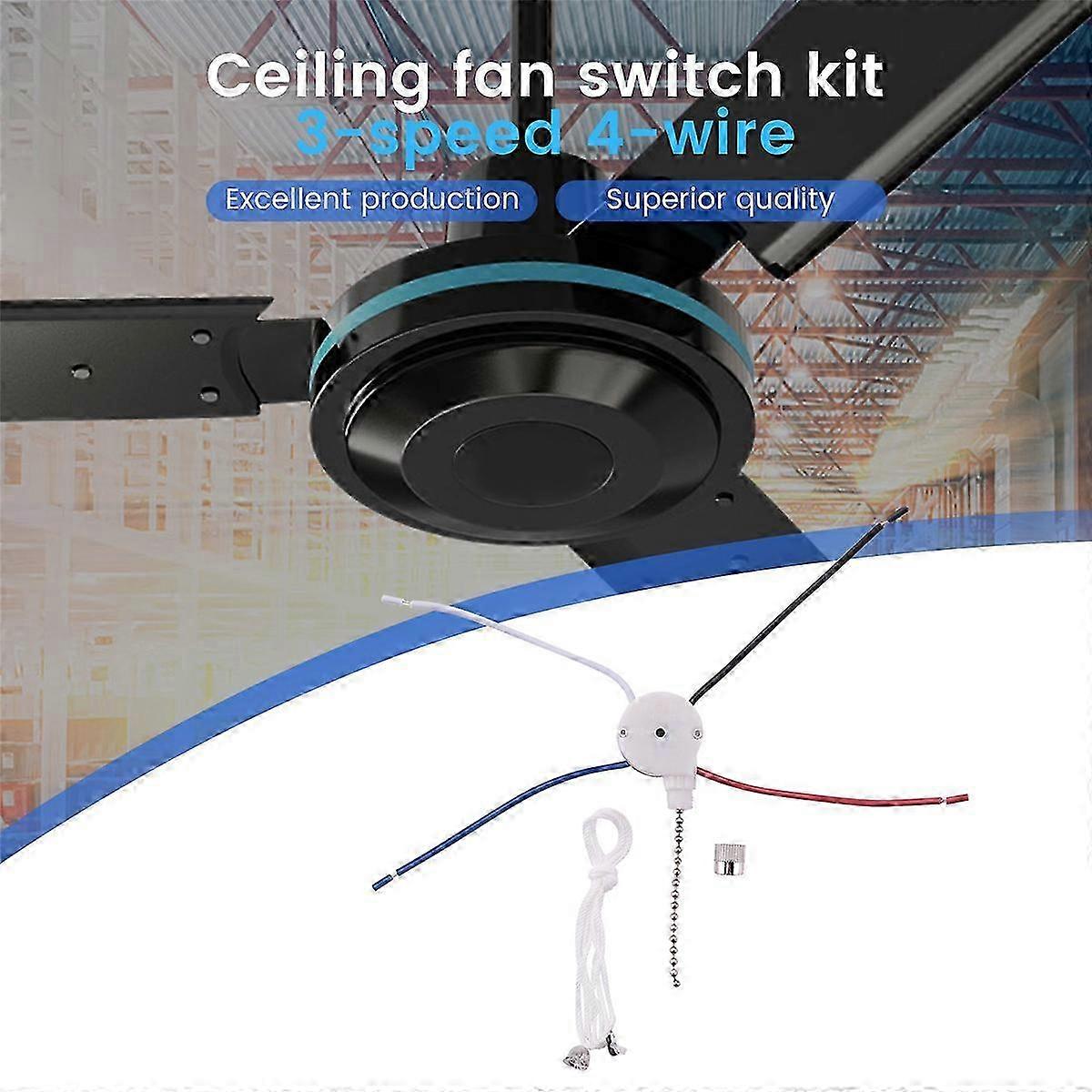 3 Speed Ceiling Fan Switch Kit 4 Wire, ZE-208S Pull Chain Switch for ...