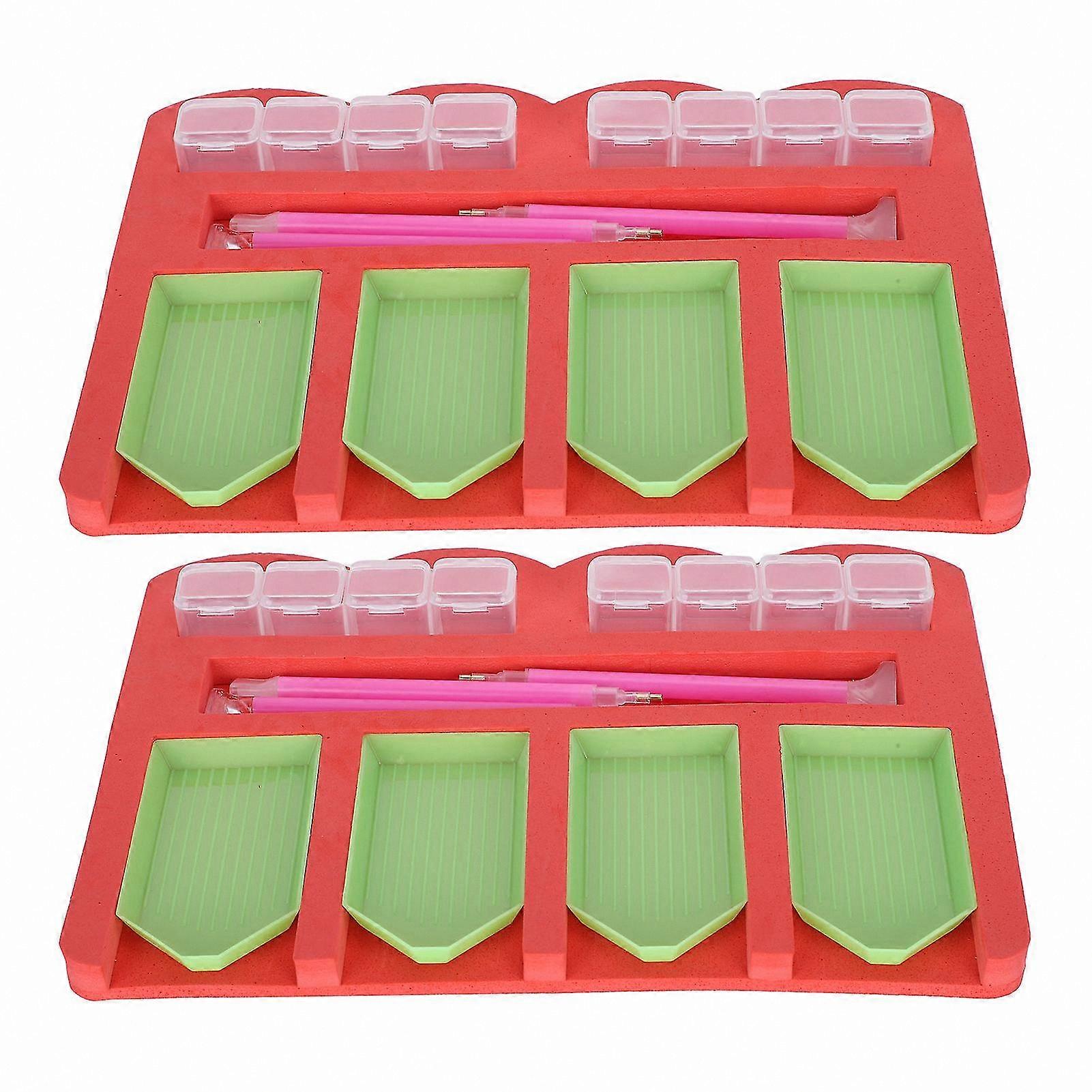 2-Pack Diamond Art Tray Organizer with Pen Tool Holder & Container for Crafting Kits