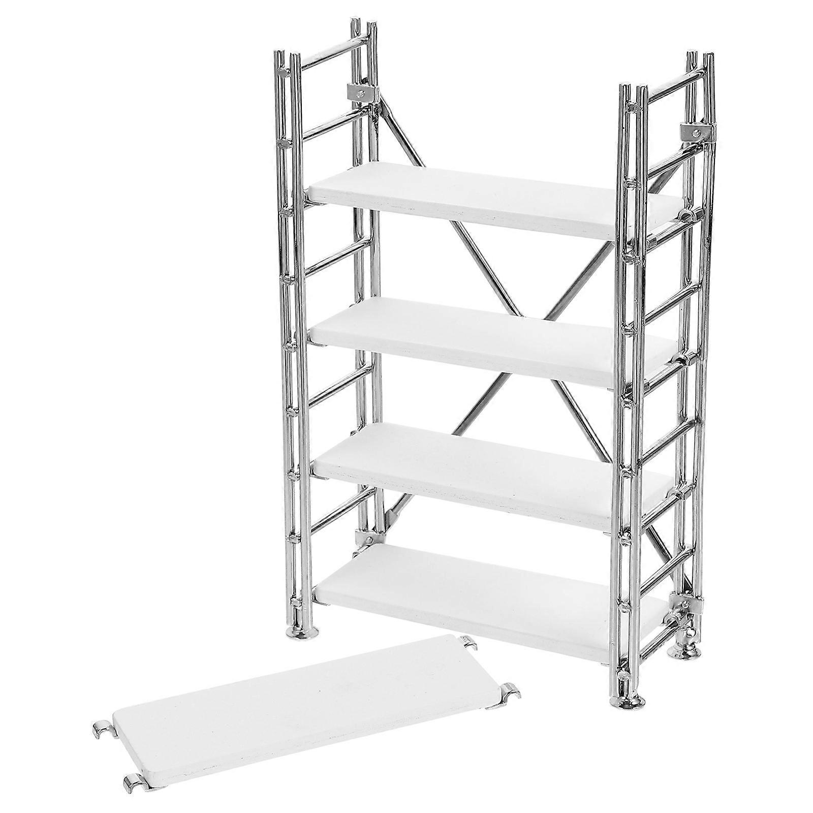 Miniature Bookshelf Simulation Storage Rack for Doll House White Alloy Model 1Pcs