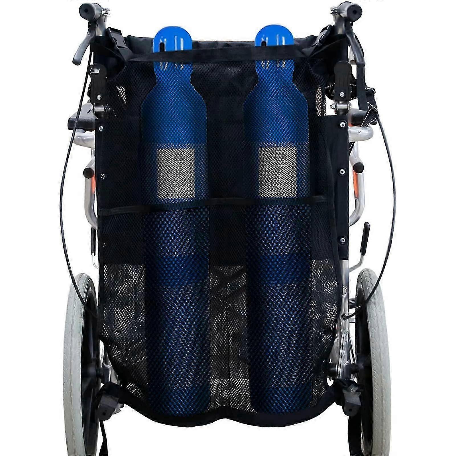 Double support de bouteille d'oxygène pour fauteuil roulant, sac de bouteille d'oxygène avec beau sac de rangement en filet, convient à D et E, fête des pères Ref : 9028