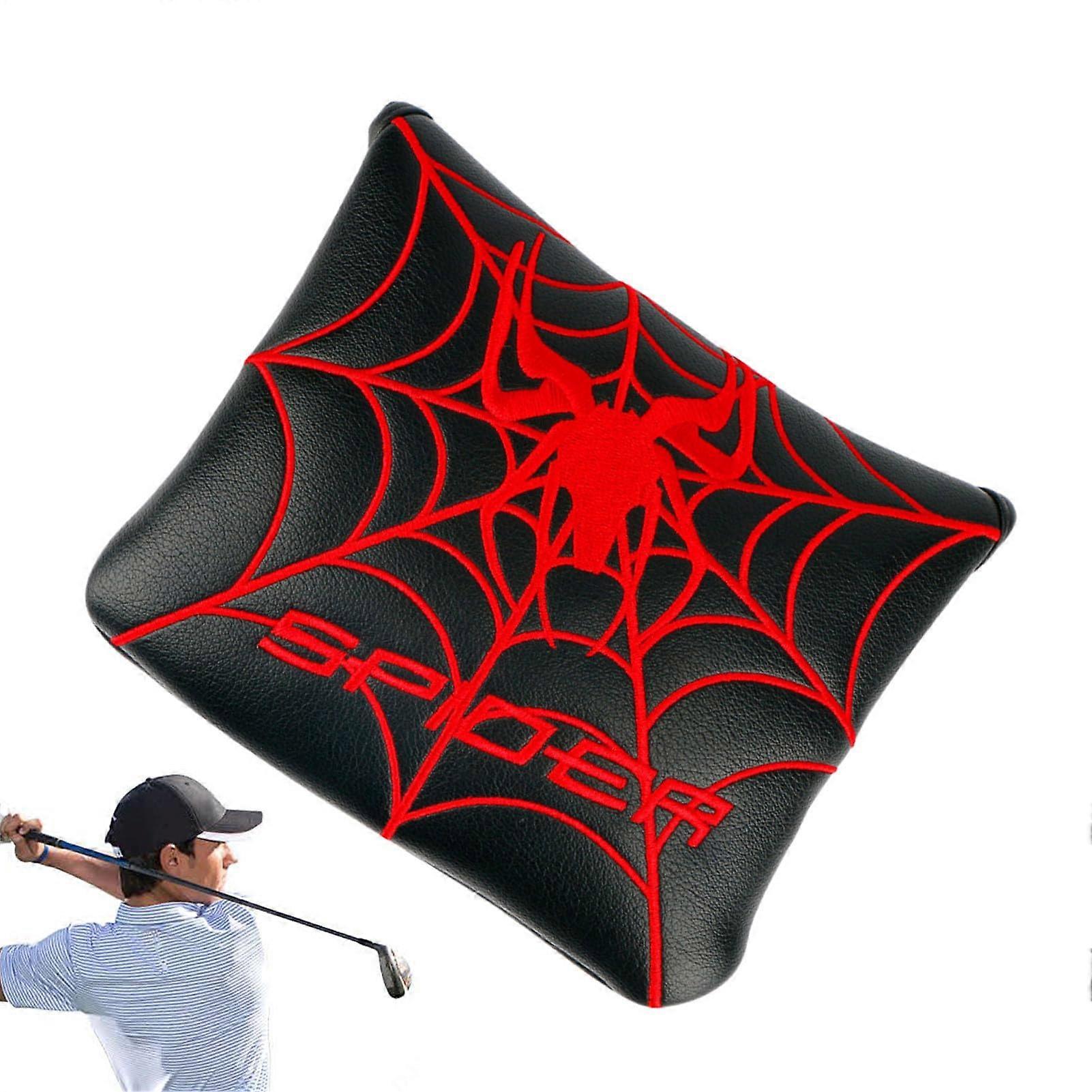 Mallet Putter Cover Spider, Magnetic Closure, Square Mallet Putter Cover, Black And Red, Fits Mallet Putters