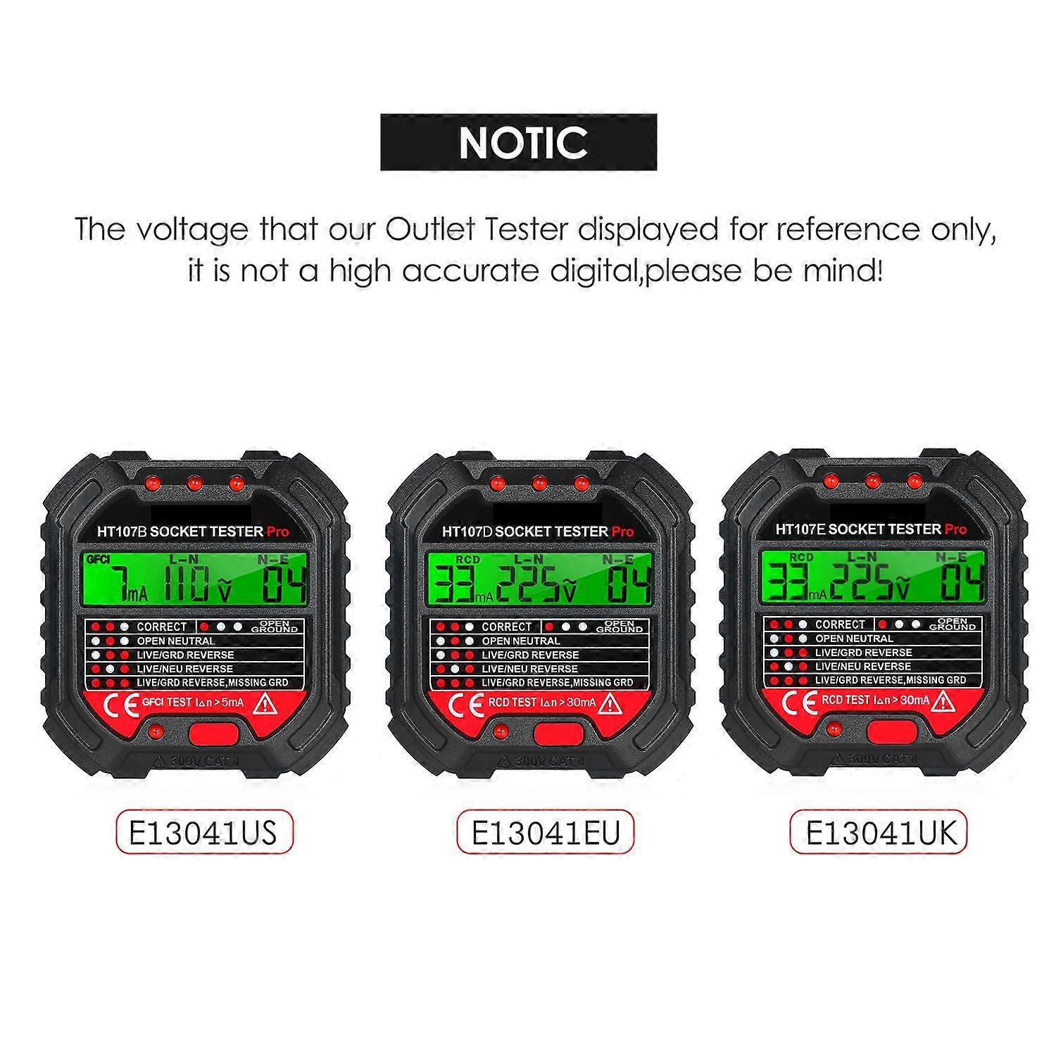 KKmoon GFCI Outlet Tester with Voltage Display 90-250V Socket Tester Automatic Electric Circuit Polarity Voltage Detector Breaker Finder HT107B